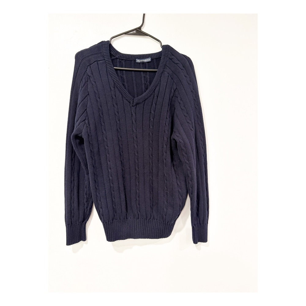 Brandy Melville Navy Blue‎ Cable Knit V-Neck Sweater Preppy Pullover